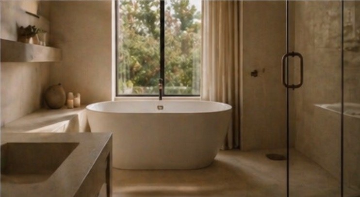 The spa: a freestanding tub bathed in natural light